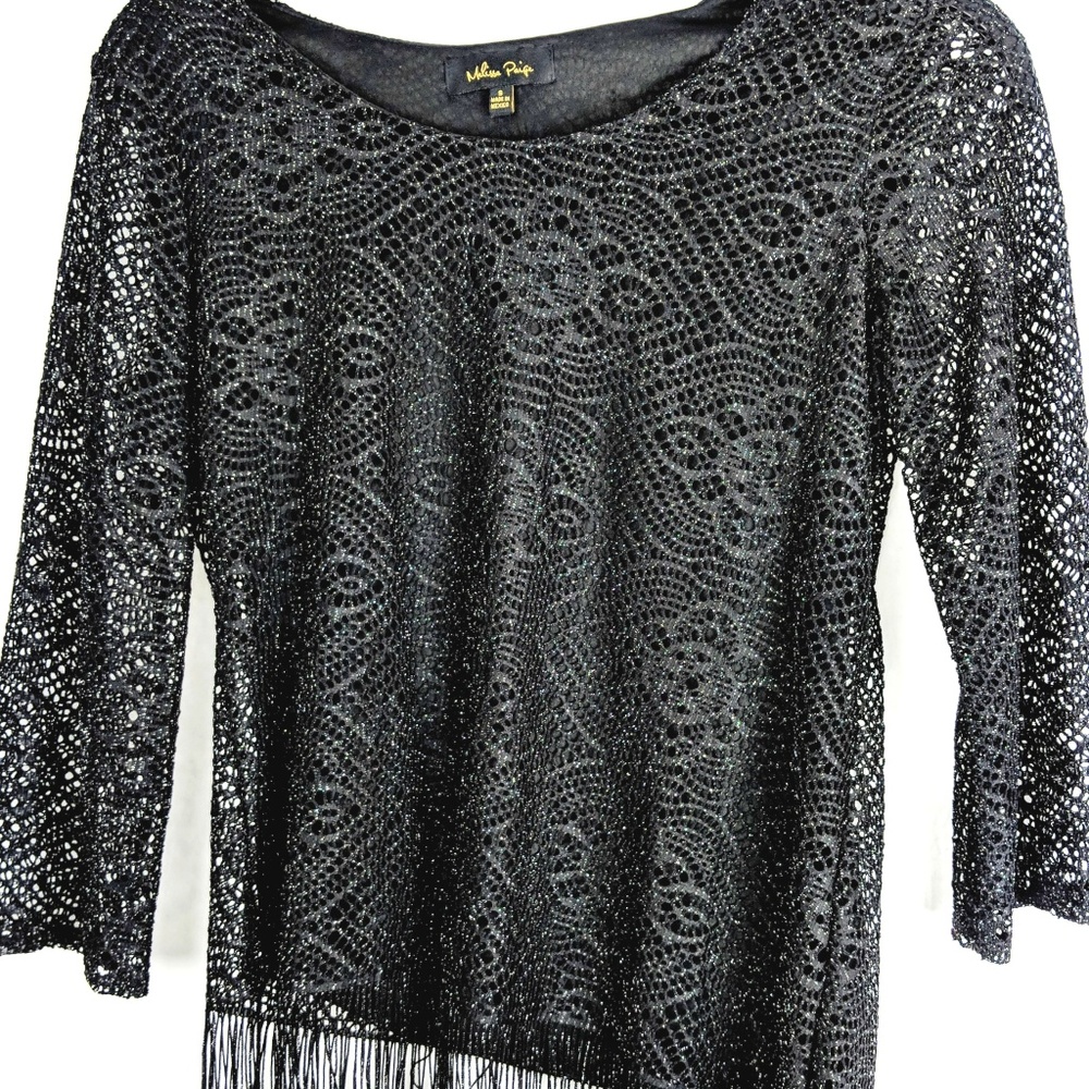 Melissa Paige Black & Silver Metallic Fringe Top